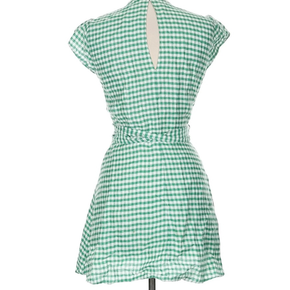 Reformation Rodin Linen Mini Dress Green Gingham Plaid Wrap Dress Medium - Picture 3 of 6